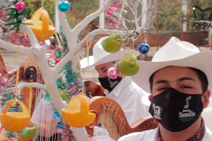 Ramada navideña de La Casa del Arpa (de Coatepec) durante la pandemia. 